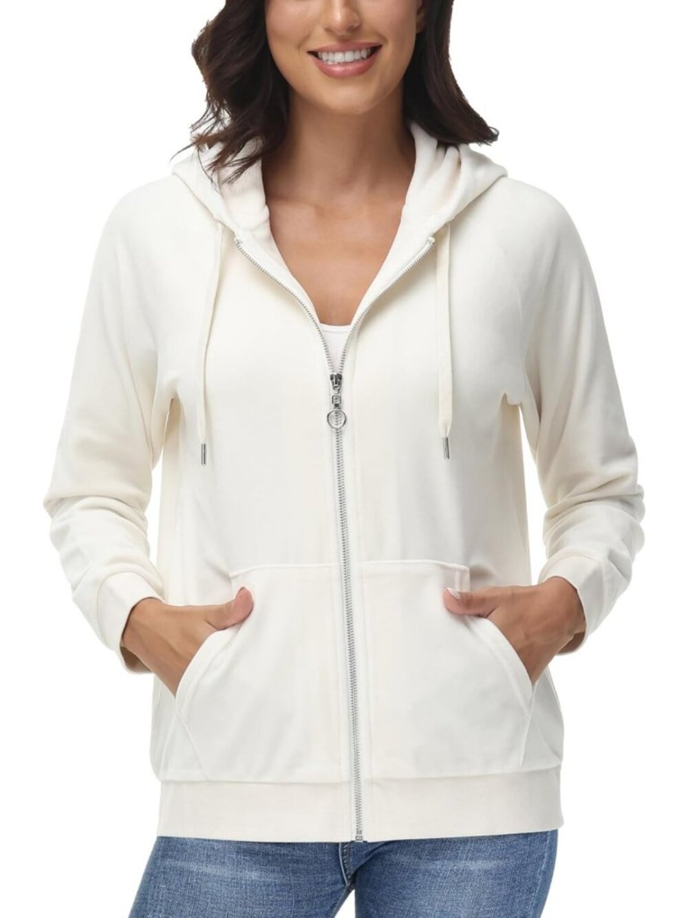 Cozy Velour Hooded Jacket for Women | Soft Warm Velvet Zip-Up with Pockets